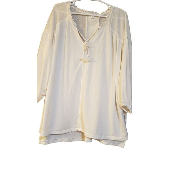 Seven7 Sweater Shirt Womens Size 1X Color Egret Light See Thru Tie Back Detail - Picture 1 of 16